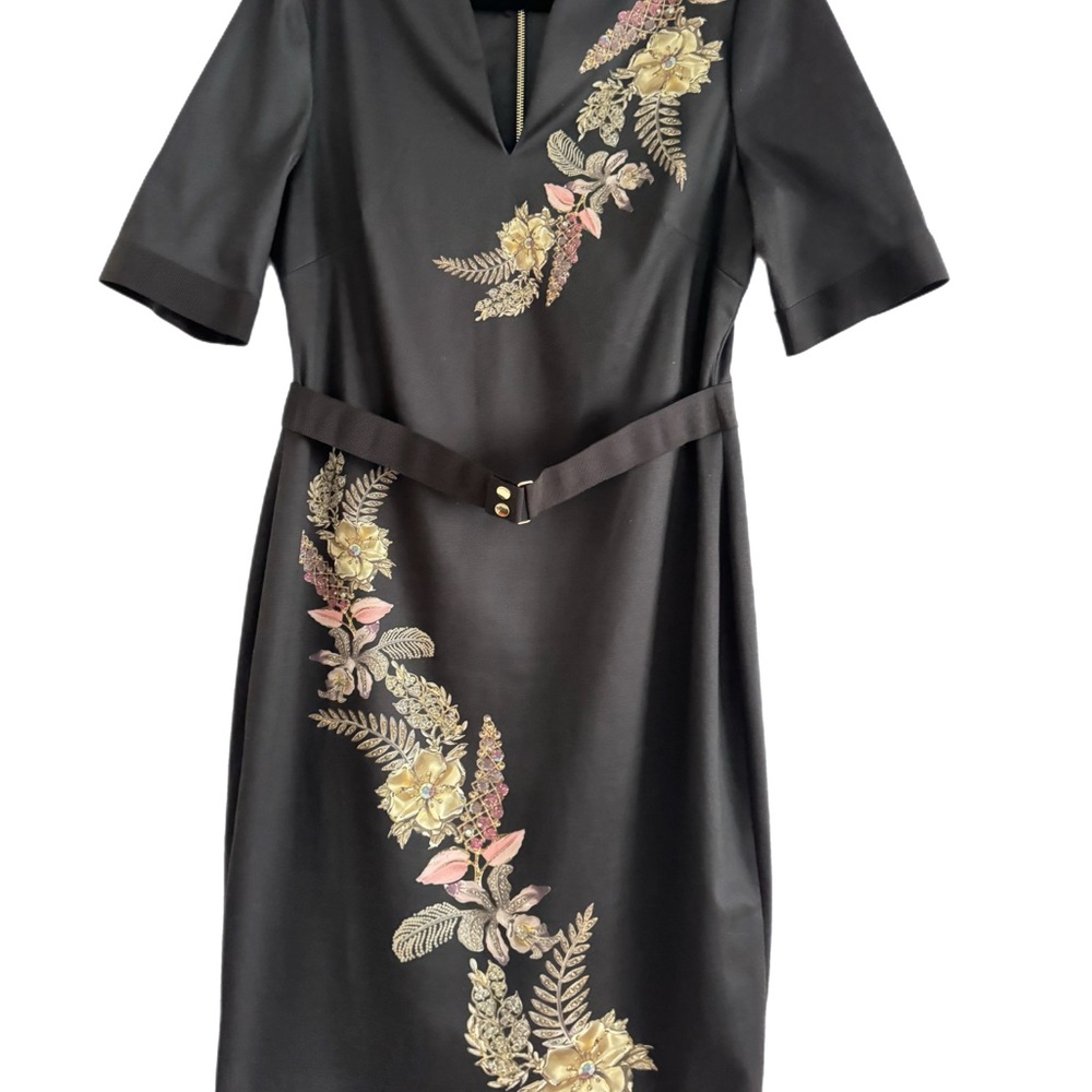 Ted Baker Black Dress with Floral Embroidery